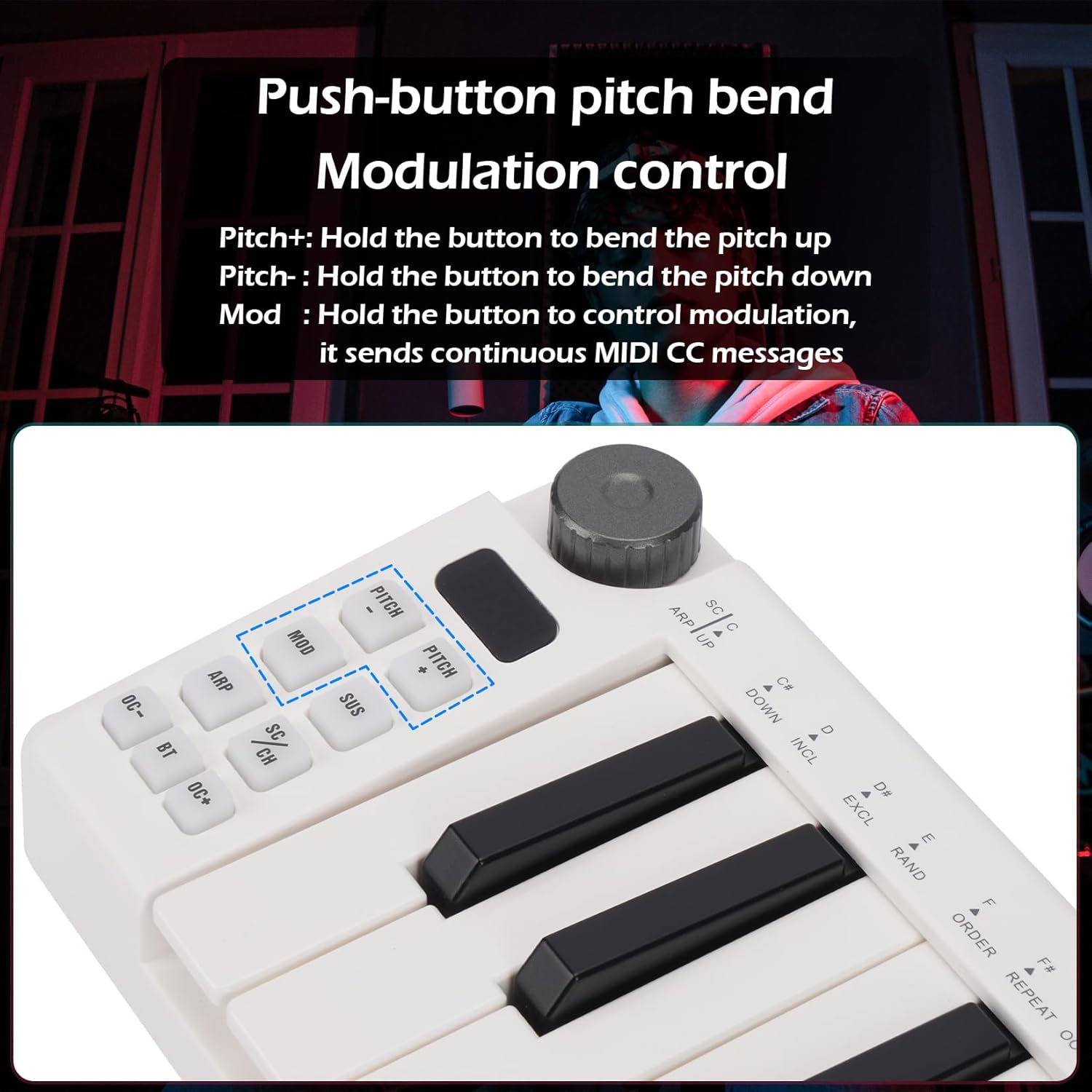 M-VAVE 25 Keys Mini Keyboard – Professional Beat Maker and Keytar for Keyboard Music Production Builtin Battery Wireless Connect White