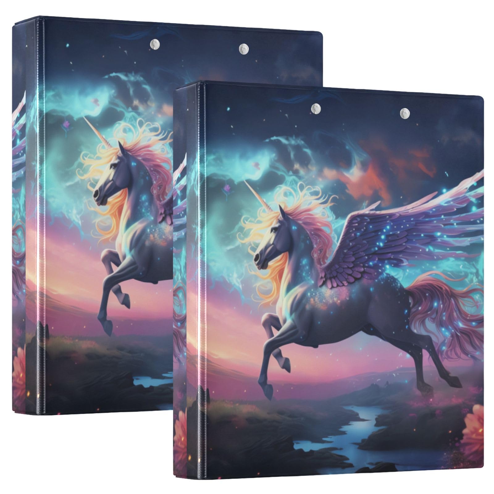 3 Raccoglitori ad Anelli 1121 Unicorno 3,8 cm Raccoglitore Anelli Rotondi Contiene 200 Fogli Interni, Tasche Trasparenti, Tavolette da Scrittura per Ufficio Scuola Lavoro, Confezione da 2