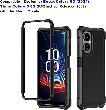 Ailiber for Boost Celero 3 5G/2024 Case, Dual Layer, Screen Protector-Black