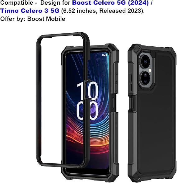 Ailiber for Boost Celero 3 5G/2024 Case, Dual Layer, Screen Protector-Black