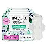 The Honey Pot Company - 80ct - Herbal Sanitary Pads for Women - Regular Flow w/Wings - Infused w/Essential Oils for Cooling Effect & Organic Cotton Cover - Feminine Care