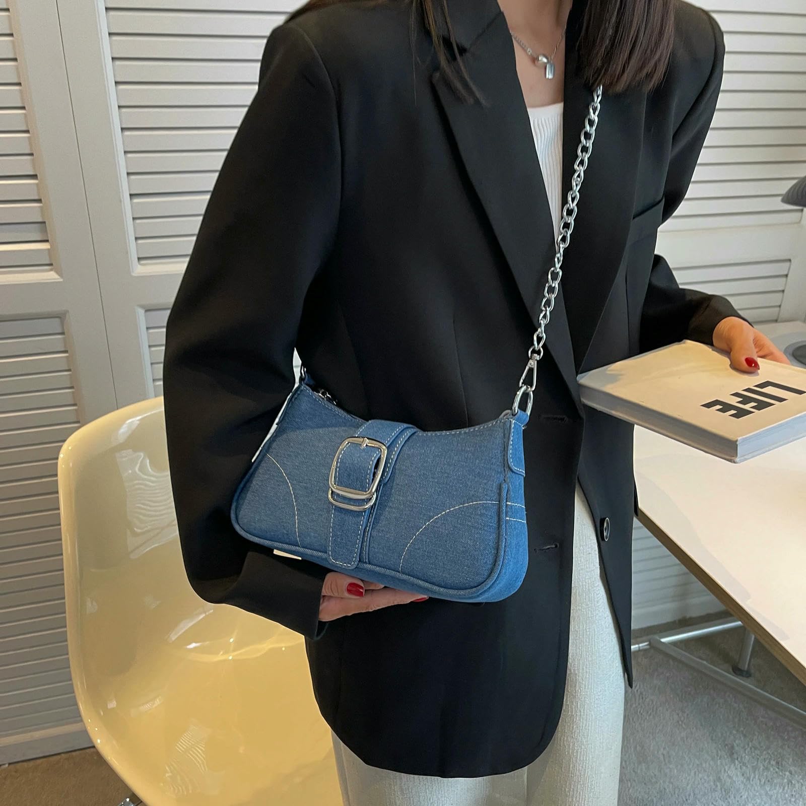 Borsa a Mano Donna Jeans dal Design Piccolo Tracolla in Tela Nuova da Donna-Blu Profondo