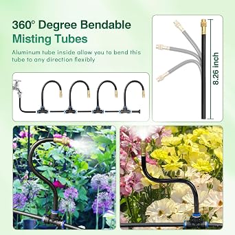 360 Adjustable Mister Sprinkler Drip Irrigation System -Water Trampoline Sprinkler Kit for Kids Summer Fun.82Ft Garden Greenhouse Plant Watering System with 15 Nozzles for Yard, Lawn, Plants