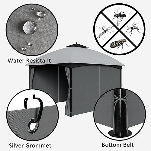 Miniatura 5 de Cortina de repuesto para cenador de privacidad universal, 4 paneles de pared lateral con cremallera (10 x 12 pies, gris, solo cortinas)