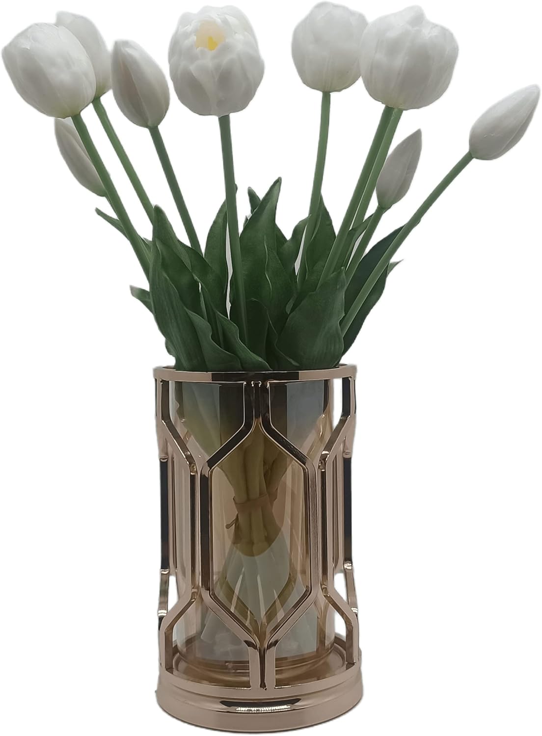 10 Pieces Faux Multi-Petal Large Flower Head Tulips Real Touch for Home Decor Hotel and Office Furniture Wedding Bouquet (White)