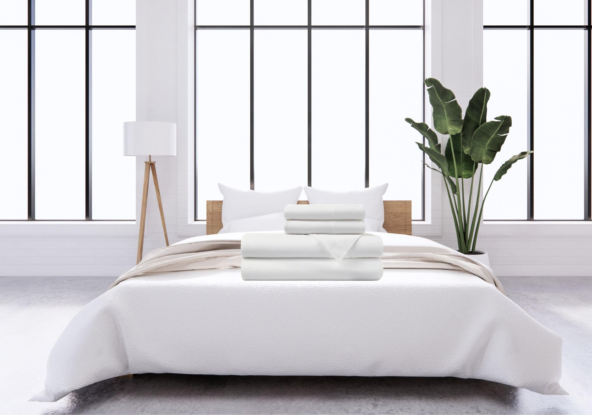 Dormisette300-Thread-Count Egyptian Cotton Sateen Deep Pocket Sheet Set (White, Queen (U.S. Standard))