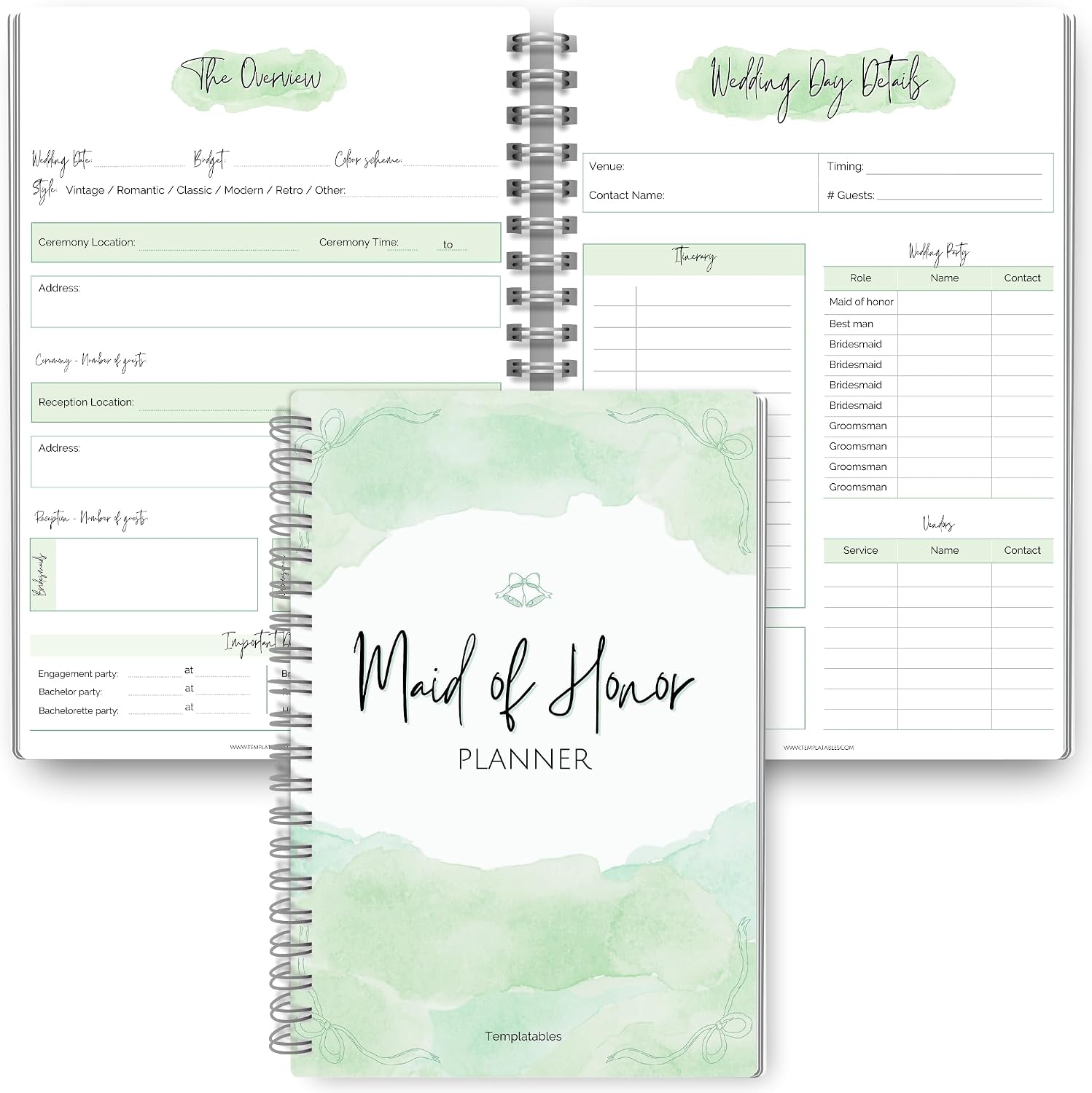 Maid of Honor Planner – Wedding Planning Organizer for Bridesmaids | Bachelorette & Bridal Shower | Matron of Honor, 120gsm Premium Paper, Soft Touch Cover | Wedding Checklists & More | A5 (Green) thumbnail
