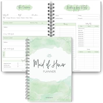 Maid of Honor Planner Wedding Planning Organizer for Bridesmaids | Bachelorette & Bridal Shower | Matron of Honor, 120gsm Premium Paper, Soft Touch Cover | Wedding Checklists & More | A5 Green
