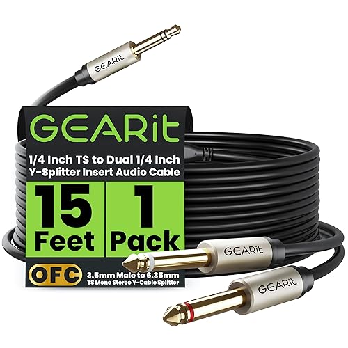 Miniatura 8 de GearIT Paquete de 2 divisores de cable en Y mono estéreo TS de 14 a 18 pulgadas (macho de 0.138 in a 0.250 in TS mono estéreo) 3 pies