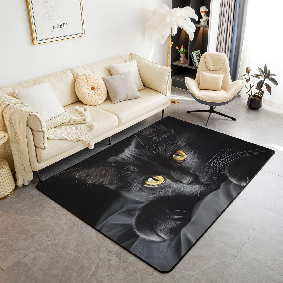 jejeloiu Black Cat Living Room Rugs for Bedroom Area Rug 5x7 Kids Cute Cat Print Decor Carpet for Boys Girls Cartoon Kawaii Animal Indoor Floor Mat Pet Animal Room Decor