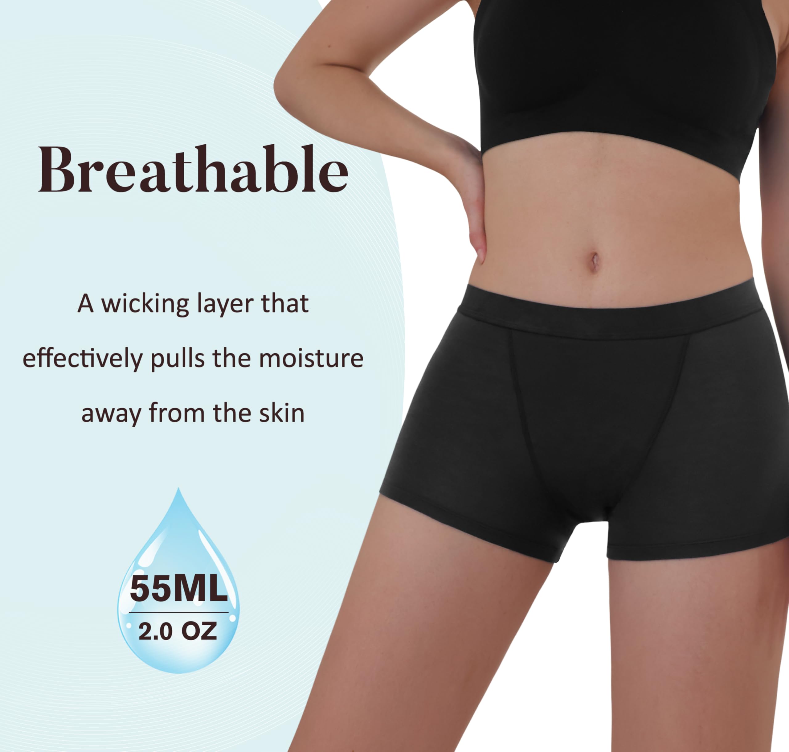 AIRCUTE Waschbare Boxershorts für Damen, Unterwäsche, atmungsaktiv, schützend, für Jungen, 57 g, 3 Stück