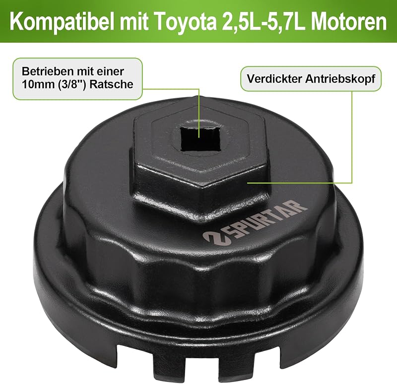 Spurtar 64 mm Olajszűrő Kulcs Toyota és Lexus Járművekhez - Fém Olajszűrő Leszedő Szerszám RAV4, Camry, Highlander Modellekhez 2.5-5.7L Moto