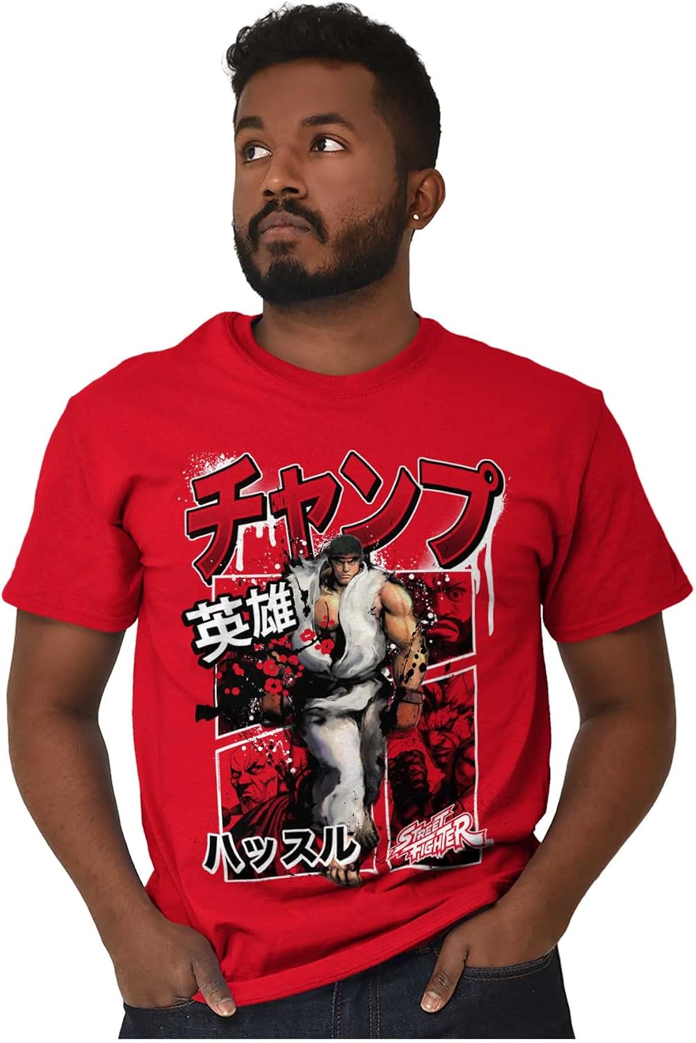 Brisco Brands Retro Kanji Street Fighter Ryu Mens Graphic T Shirt Tees