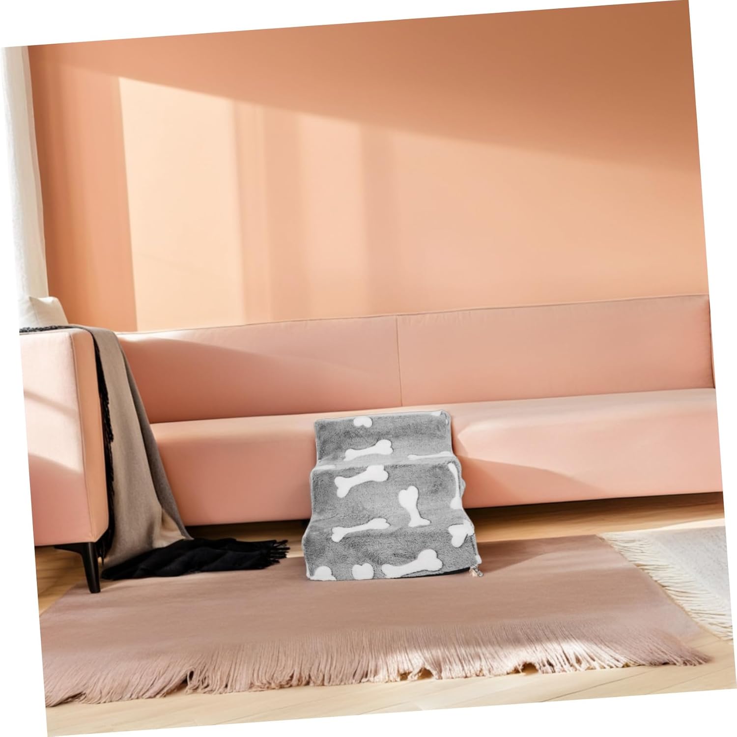 Kisangel Non- Pet Steps for High Beds Three-Step Dog Stairs for Dogs Lightweight Indoor Pet Ladder Cartoon Pattern Easy Maintenance and Safe Design for Interactive Climbing