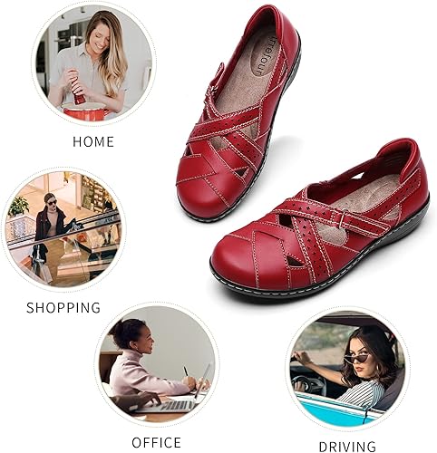 Miniatura 5 de Irrefour Mocasines clásicos de cuero genuino para mujer, estilo casual, sin cordones, a la moda, con puntera cerrada, sandalias planas cómodas para