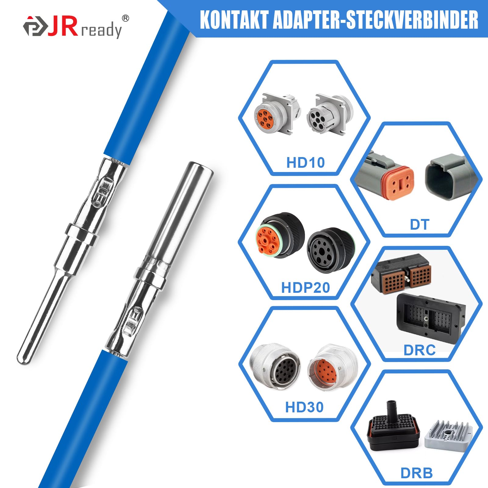 JRready ST6364-050 Kit di Contatti Deutsch Dimensione 16 Pin Solido Deutsch Maschio Femmina Calibro del Filo 16-20AWG Pin Terminale Deutsch 0460-202-16141/ Zoccolo 0462-201-16141