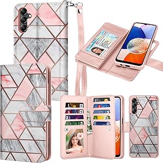 Galaxy A14 5G Case, Galaxy A14 5G Wallet Case, Takfox PU Leather [9 Card Slots] ID Credit Card Holder Folio Flip Cover Magnetic Detachable Phone Case [Kickstand] & Lanyard for Samsung A14 5G-Marble