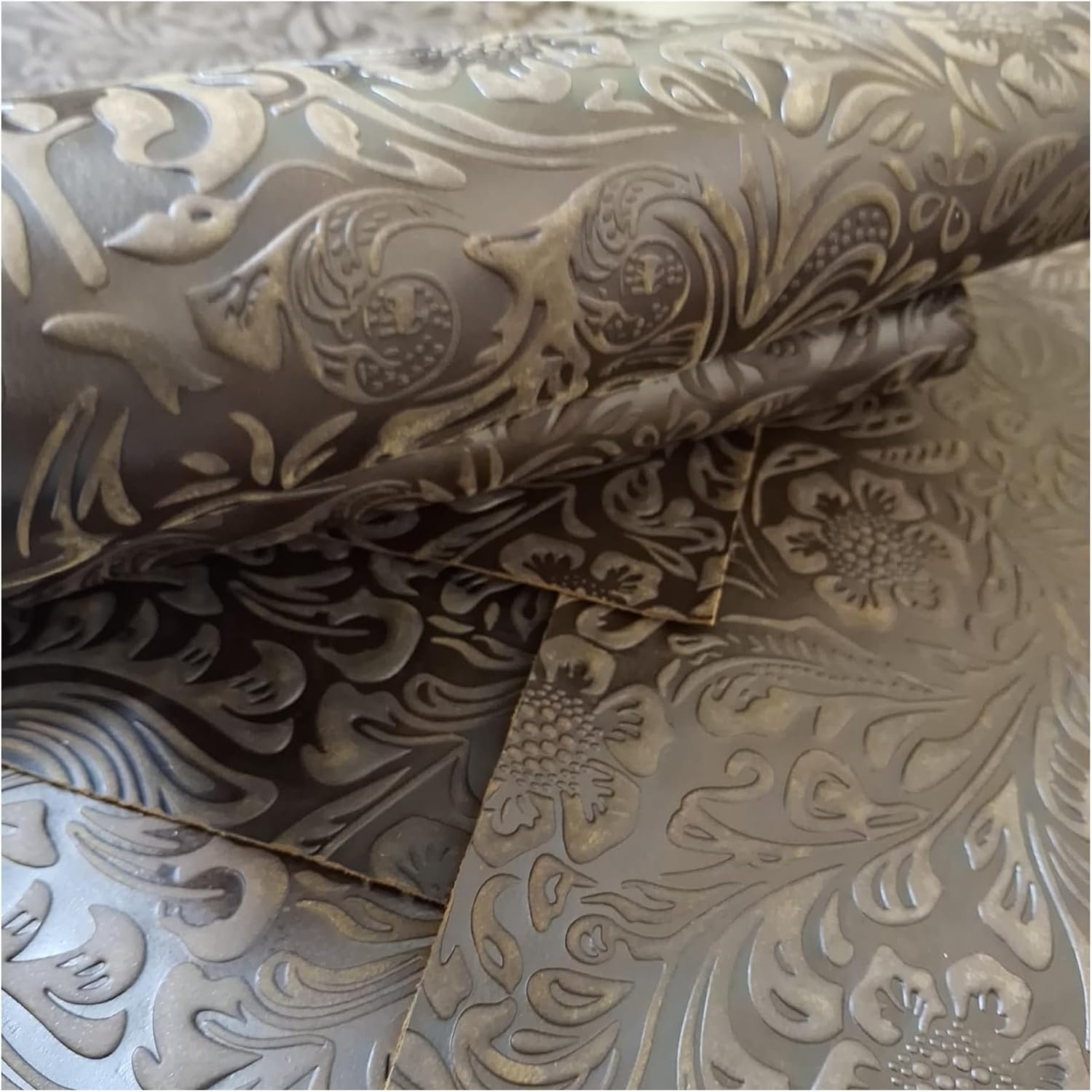 BOVINE 1MM Tooled Flower Leather with Bump Texture Artists' Western Flower Embossed Tooling Patterns Pre Tooled in India for Painting Etc. Art Supplies Staining Crafts (Reddish Bourbon Brown, 8"x12")