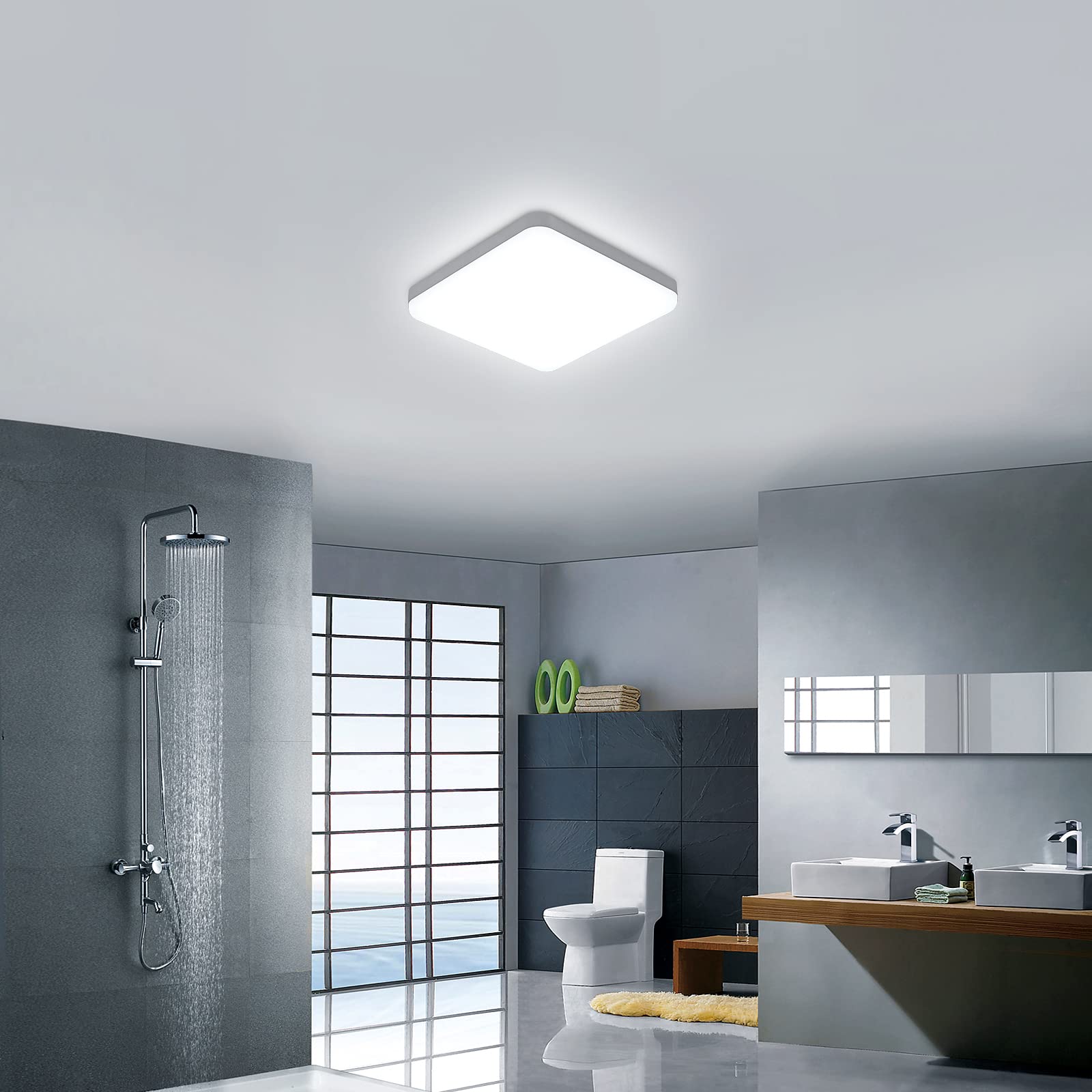 Plafón Led Cuadrado 32W, Lamparas de Techo LED Estanco IP54, 3600LM 6500K Blanco Frío, Plafón Baño Cocina Pasillo Balcón 25cm, Pack de 2 Unidades