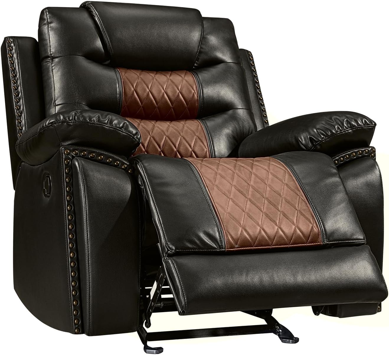 New Classic Furniture Nikko 3-Piece Faux Leather Manual Living Room Set with Reclining Sofa, Console Loveseat and Glider Recliner, Brown