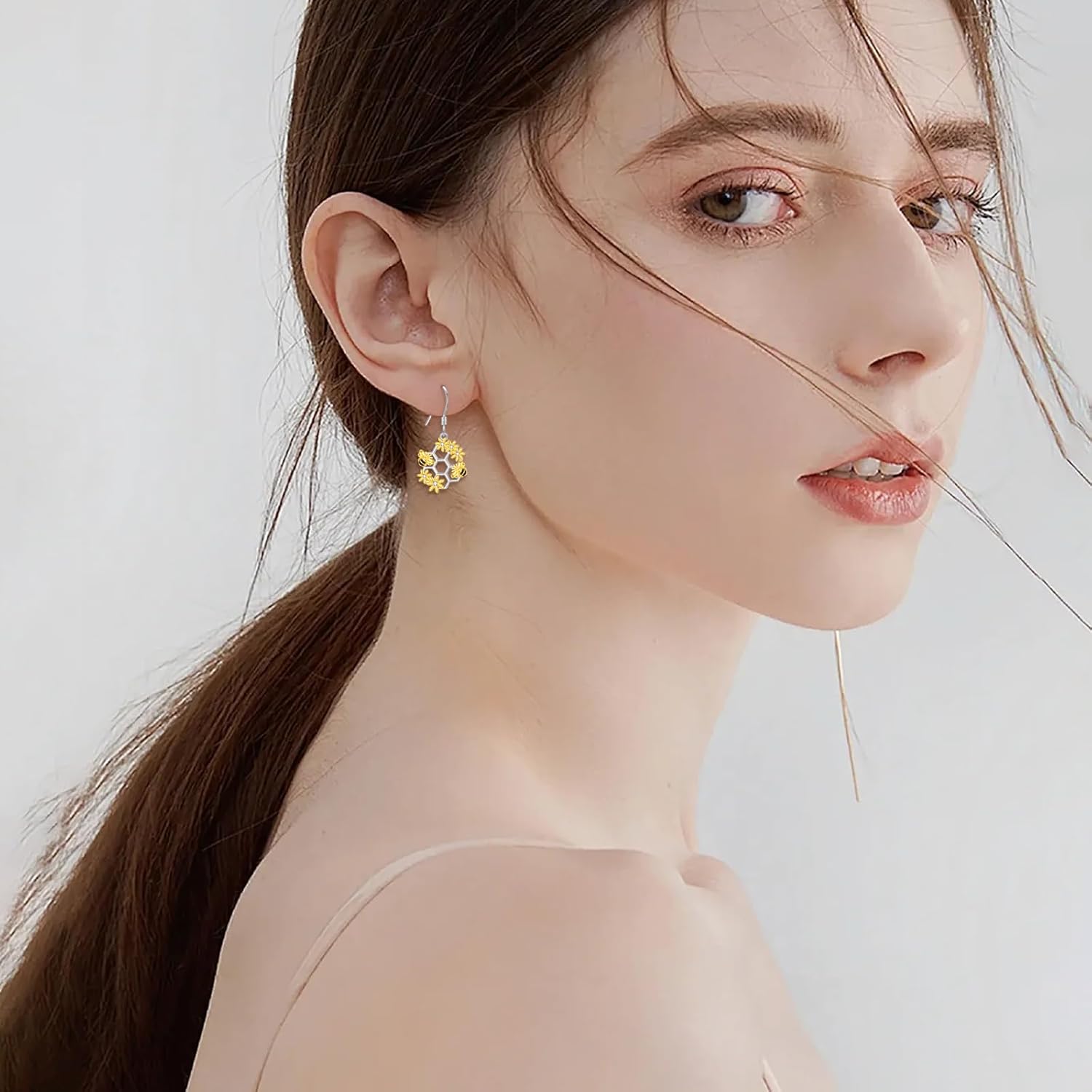 Bee Earrings S925 Sterling Silver Honeycomb Honeybee Dangling Hanging Pendant Earrings Cute Jewelry Gifts for Women - Image 6