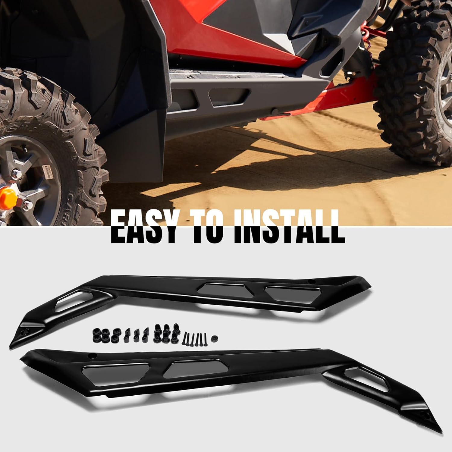 AUPOWER 2-Seat Low Profile Rock Sliders for Polaris RZR PRO XP/PRO R 2020-2025, RZR Turbo R 2022-2024, Heavy Duty Steel Nerf Bars Tree Kickers Side Steps Accessories, Replace OEM # 2883760-293