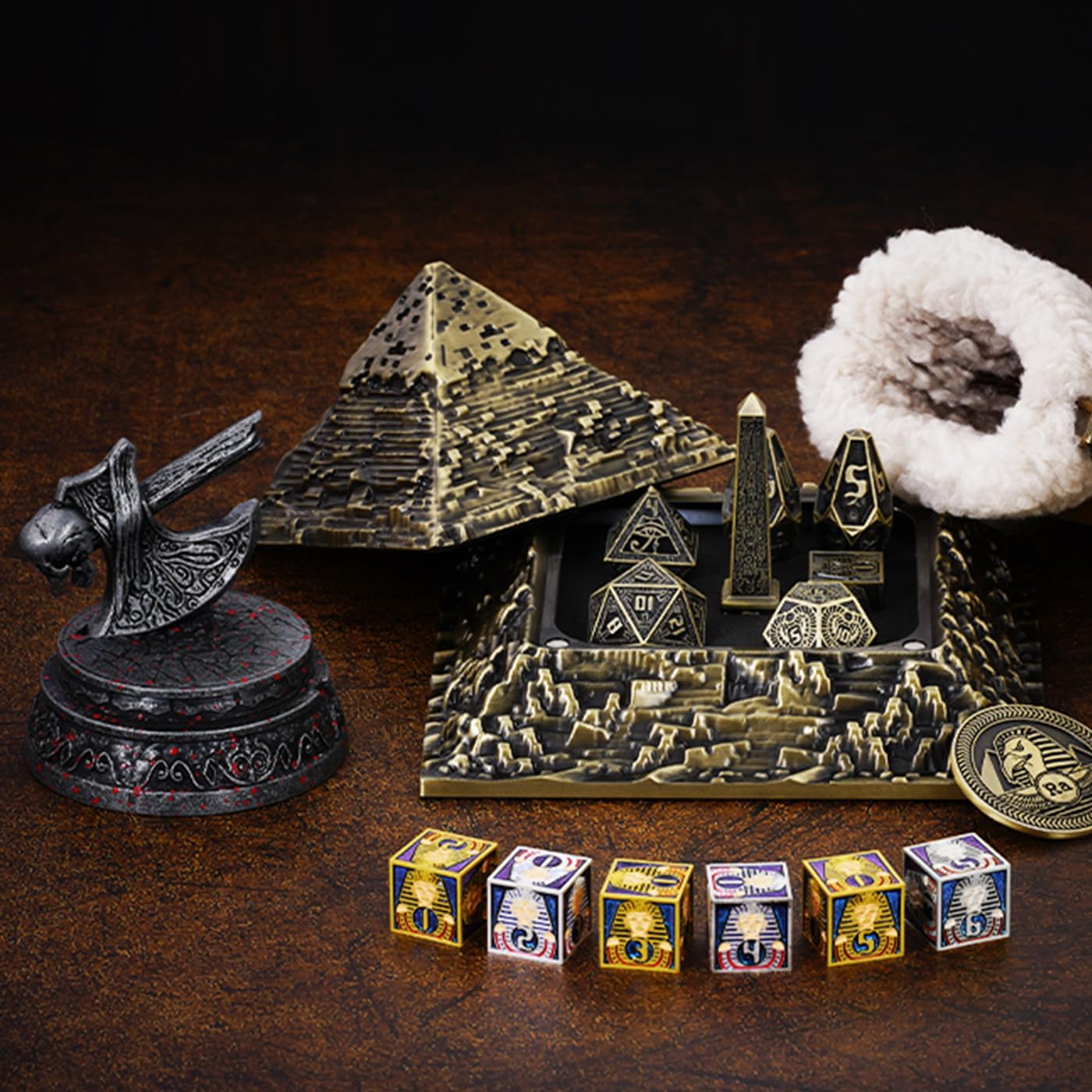 IRONTOWN 6 Sided Dice Set Neteru Dice Metal DND Dice Set Hollow Polyhedral Dice Set for Role Playing Game TTRPG Tabletop Games