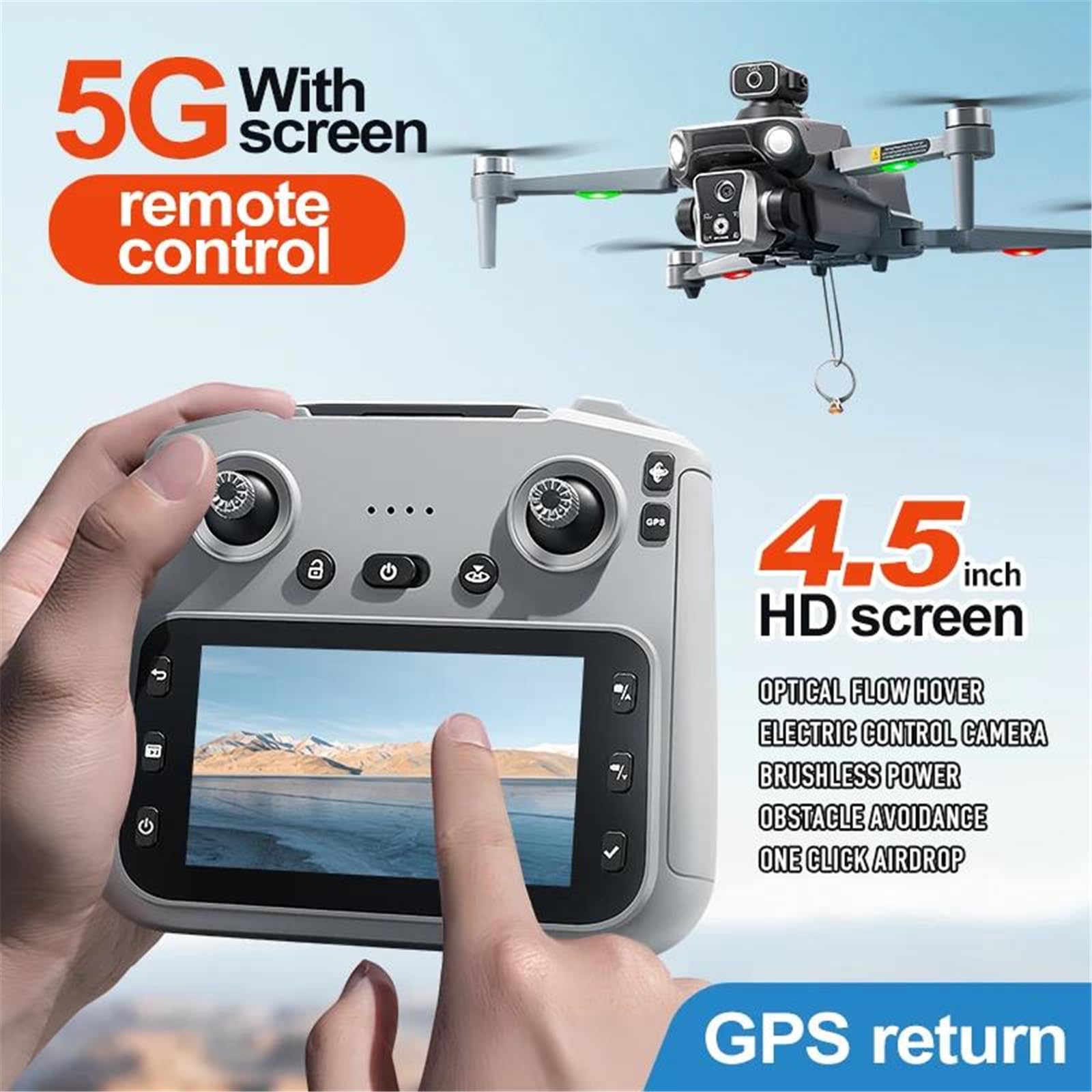 Nuevo dron k19 MAX GPS Profesional con cámara 4k, FPV, cámara aérea, Cepillo para Evitar obstáculos con Pantalla Grande, Control Remoto, dron Plegable,Triple Battery