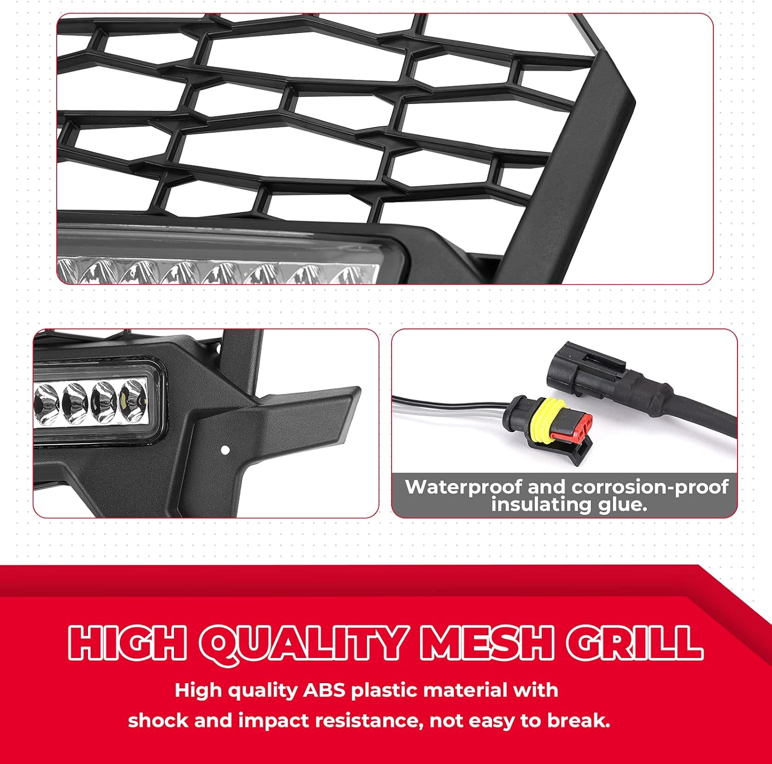 KEMIMOTO UTV Front Grill Light Compatible with 2019-2023 Polaris RZR XP 1000, Waterproof Black Lower Mesh with LED Light Bar Accessories Compatible with Polaris RZR XP/XP4 1000 Turbo 2019-2023