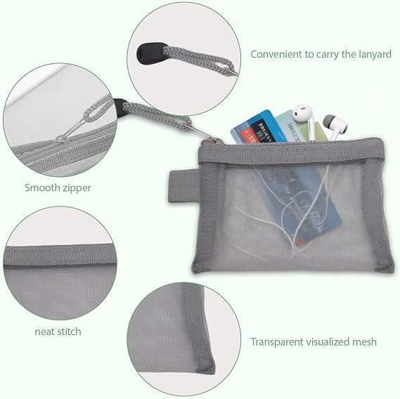 Small Pouch, Portable Travel Nylon Mesh Pouch with Zipper, 6 Pcs