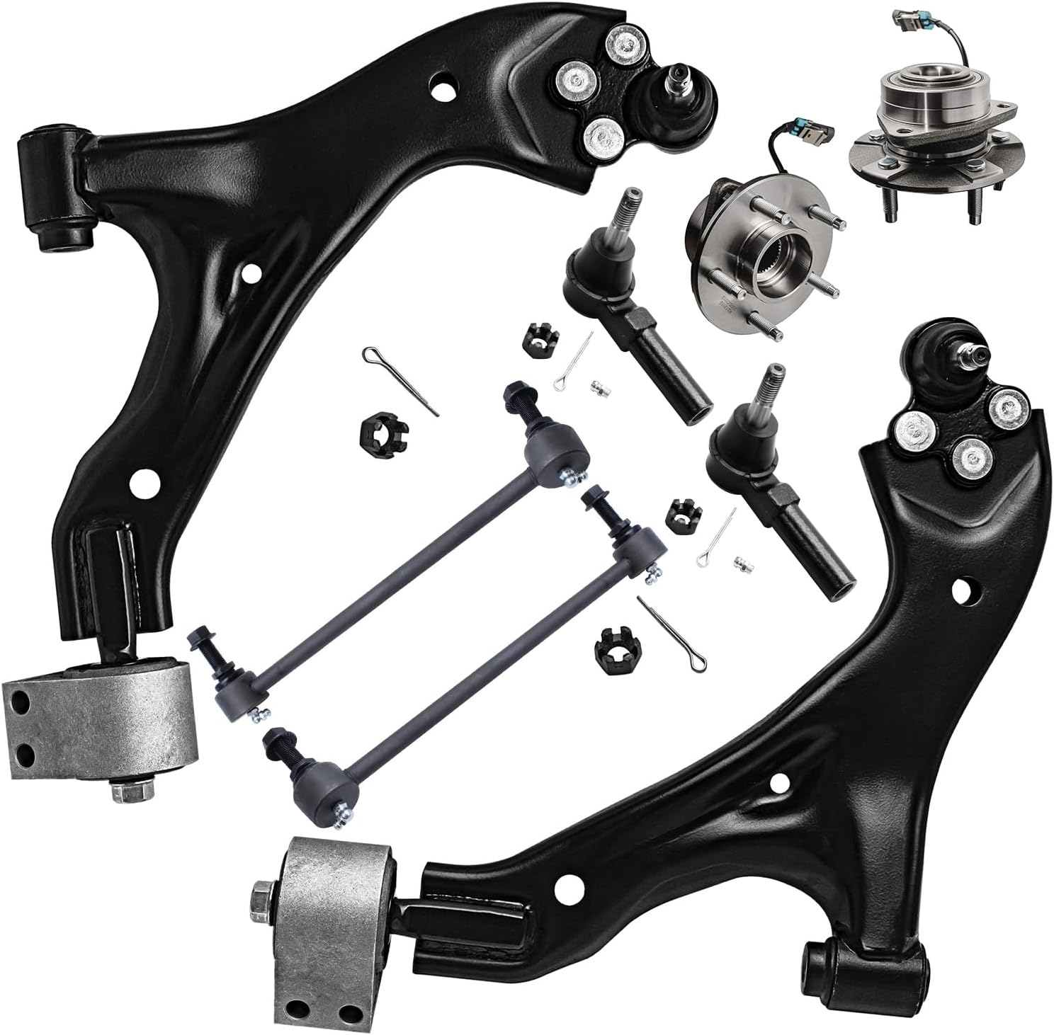 Detroit Axle - 8pc Front End Kit for 2005-2006 Chevy Equinox 2002-2007 Saturn Vue 2006 Pontiac Torrent 2 Lower Control Arms w/Ball Joints 2 Wheel Bearing Hubs 2 Sway Bars 2 Outer Tie Rods Replacement