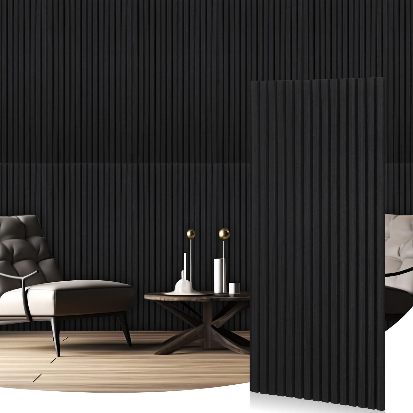 Frienda 6 Pcs 47.2 x 23.6 Inch Acoustic Wood Wall Panels Decorative Soundproof Wall Panels 3D Slat Wood Panels for Home Office Cinema Interior Wall Decoration (Black Oak Wood)