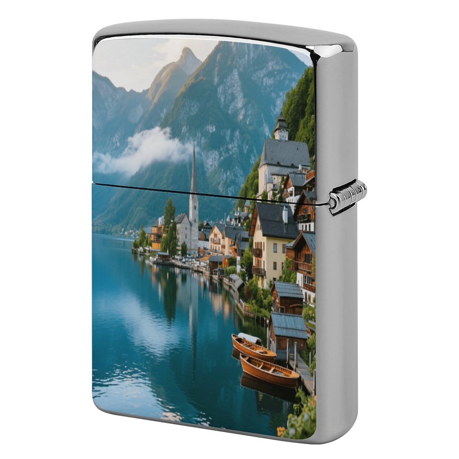 Fekiloot Style Hallstatt Lakeside Town Lighter Case Cover Metal Lighter Case