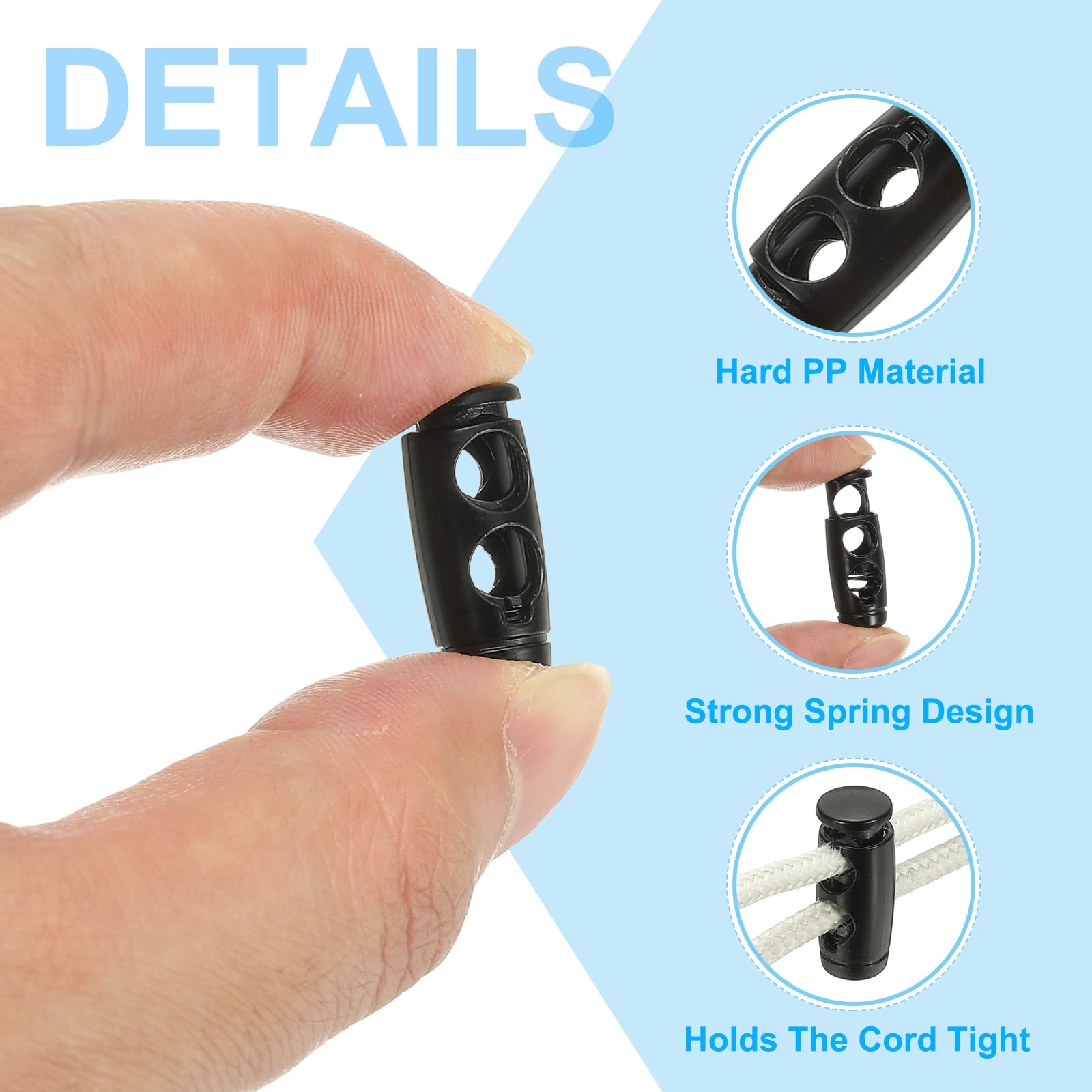 PATIKIL 24PCS Metal Cord Locks for Drawstrings Spring Cord Lock Toggles Stopper Clamp 2 Holes Adjustable Slider End Fastener for Paracord Outdoor Bag Shoes Backpack Matte Black - Image 3