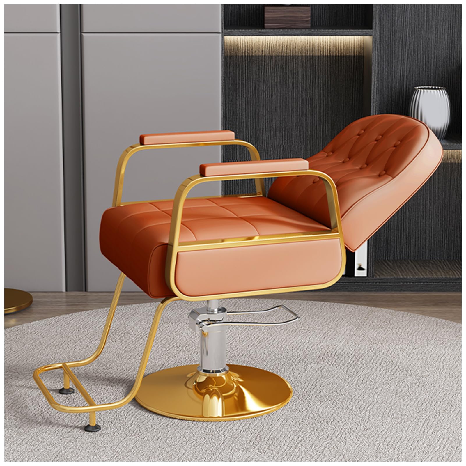 OZBMA Salon Barber Chair, Professional Classic Hydraulic Reclining Hairdressing Chair with Adjustable Height, 360° Swivel Haircut Styling Chair,Gray,A (Orange B)