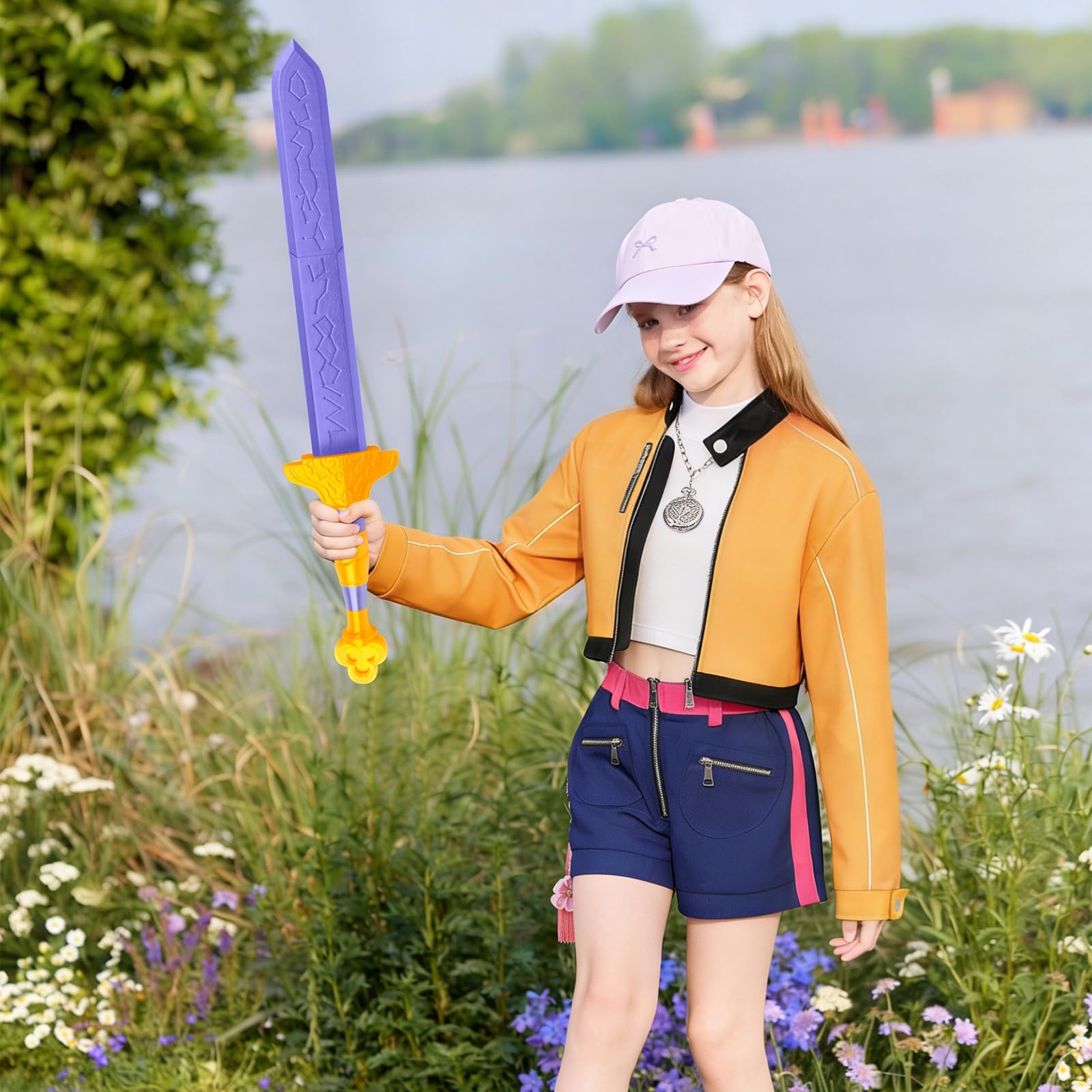 Spada per Costumi Cosplay, Set di Armi Cosplay Anime, 26cm Spada Cosplay Stampata in 3D, Accessorio per Travestimento Viola, per Halloween, Carnevale, Festa Cosplay, Carnevale