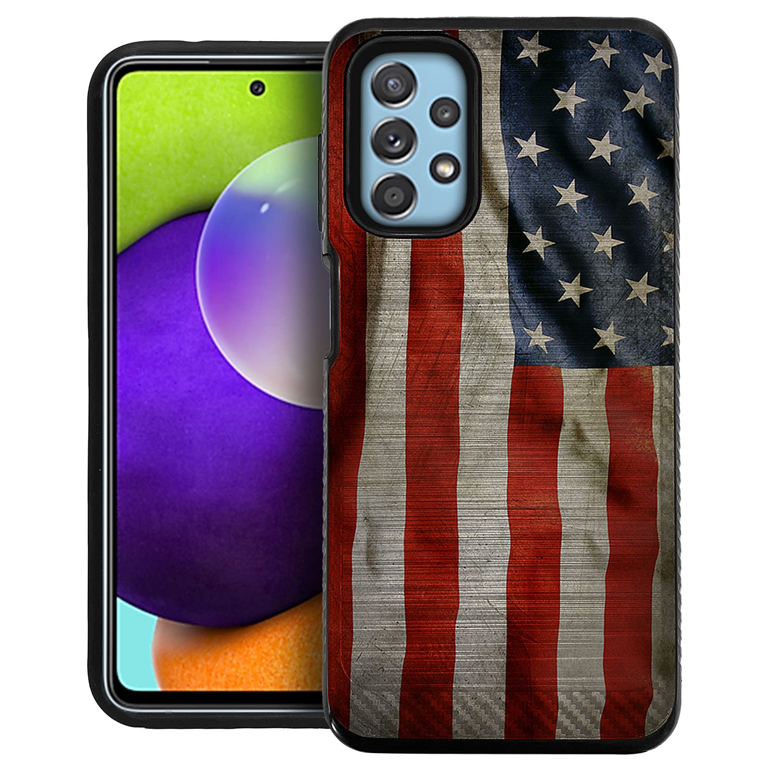 Cases on Deck Slim Case Compatible with [Samsung Galaxy A32 5G A32] [Brushed Armor] Black Dual Layer Slim Fitted Grip Cover (American Flag)