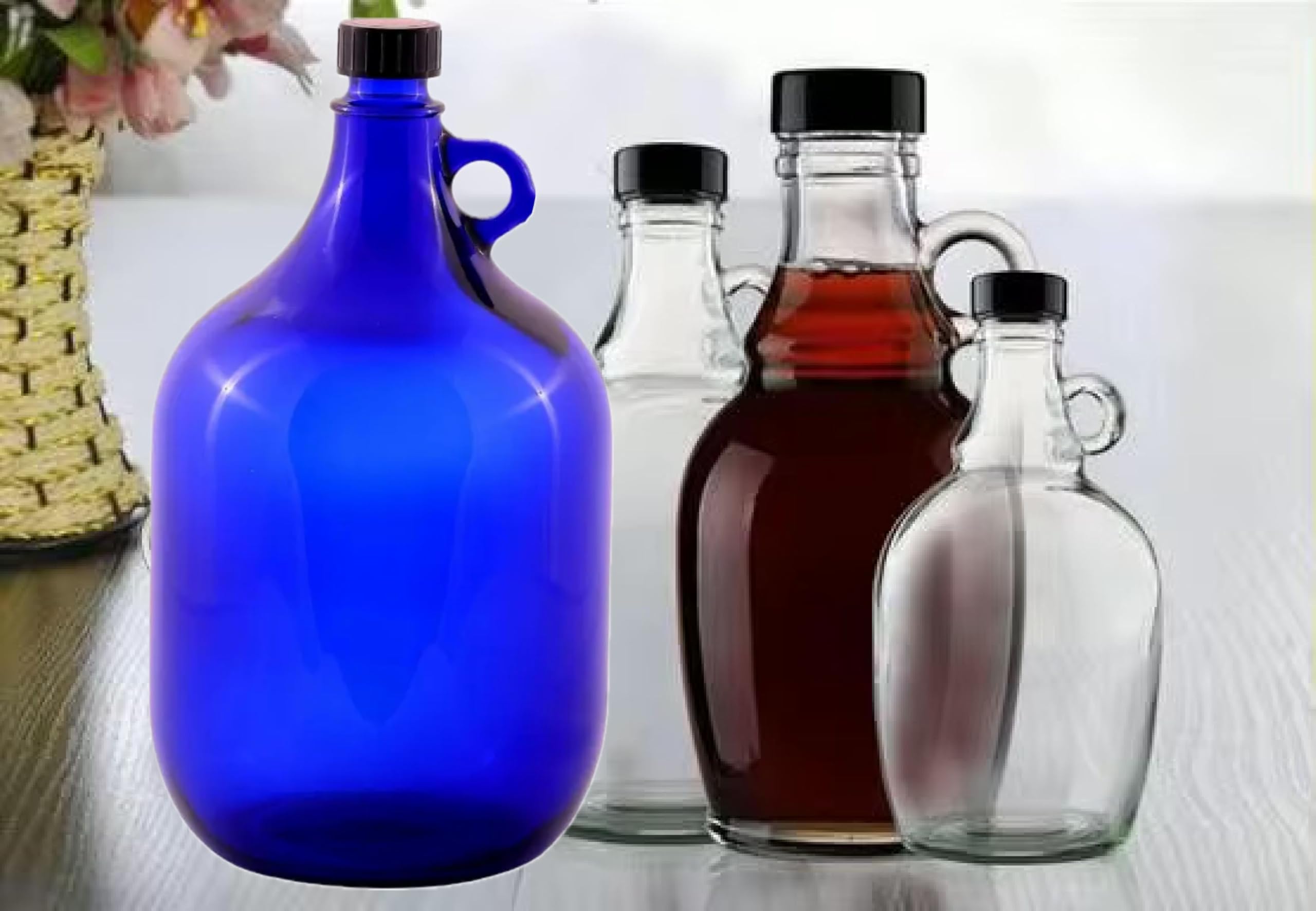 lilawelt24 2L blaue Flasche Weinballon Glasballon GÄRBALLON Weinflasche Likörflaschen Essig-Öl Flasche (4x 2L)