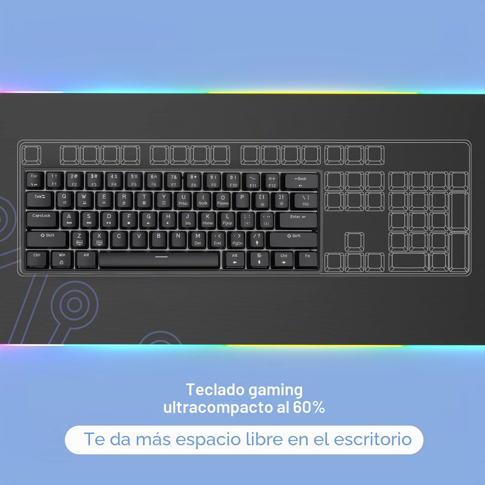Dierya DK68E Teclado Gaming, 60% Teclado Mecánico Gasket con Knob, RGB Hot Swap Switches Lineales Cremosos, Compacto 66 Teclas Anti-Ghosting, Disposición QWERTY-US (Negro, Red Switch)