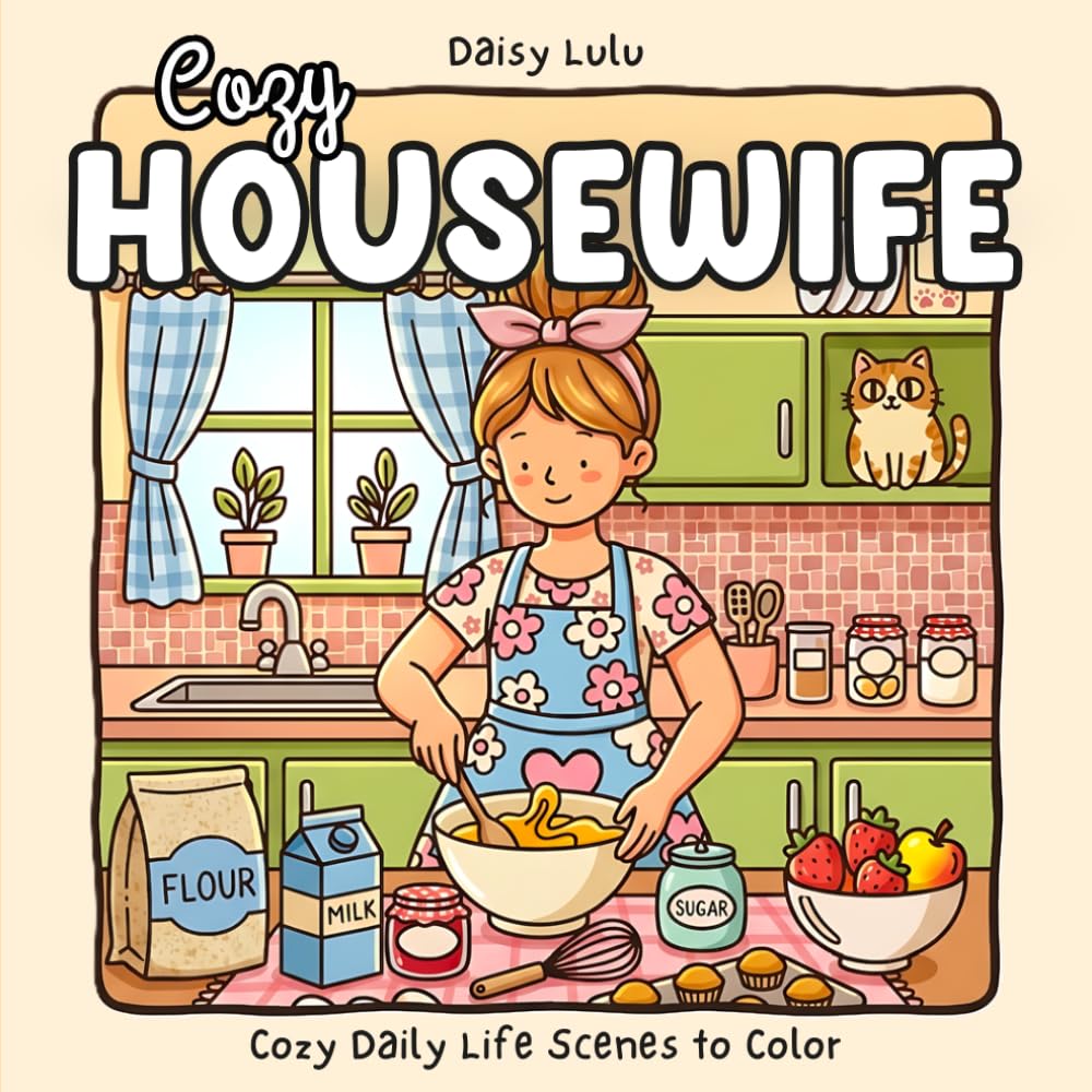 Cozy Housewife - A Cute & Cozy Coloring Book for Kids & Adults: Bold & Easy Coloring Pages Featuring Cozy Homemaking, Baking, Daily Routines, Family ... Scenes for Relaxation and Stress Relief