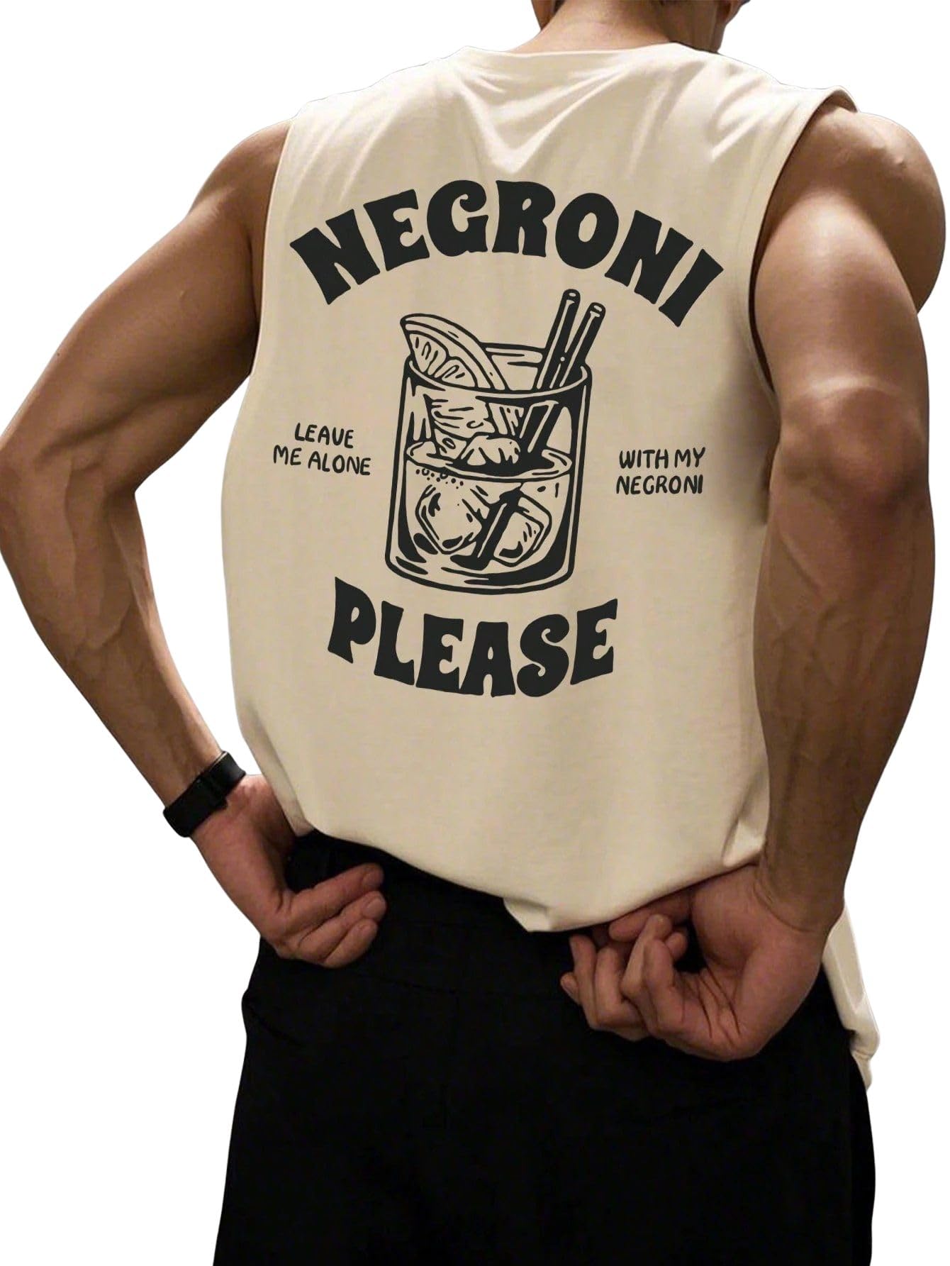 sxv style Negroni Cocktail Graphic Tank Top, Cotton Sleeveless Vest, Cream Colour-picture-11