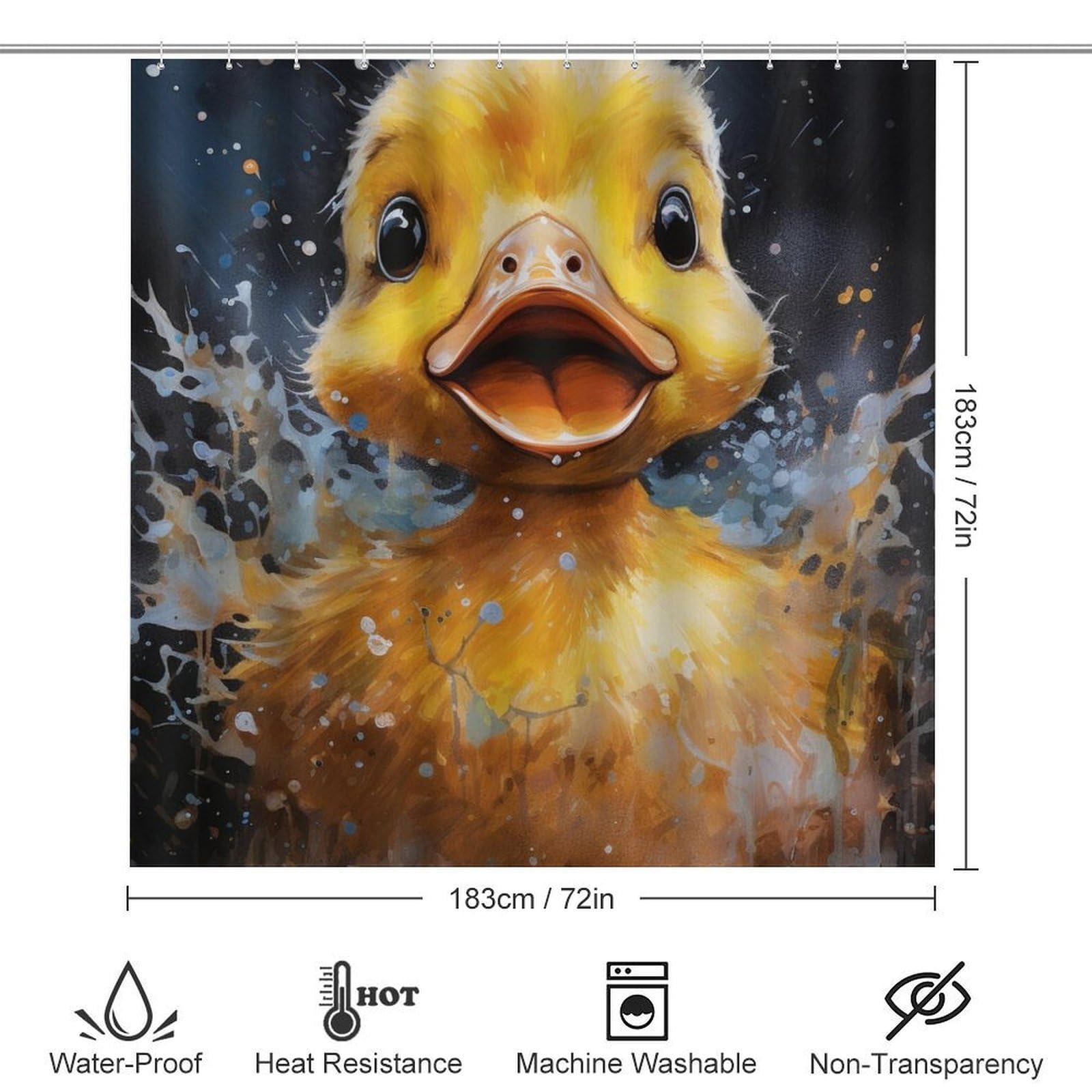 Country Duck Shower Curtain Sets for Bathroom, 4 Pieces Watercolor Yellow Cartoon Cute Animal Bathroom Decor Set Waterproof Shower Curtains with 12 Hooks Toilet Lid Rug and Bath Mat