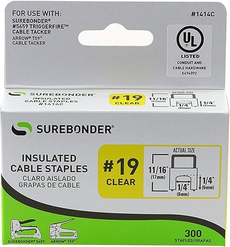 Miniatura 3 de Surebonder Grapas de cable aisladas, transparentes, para seguridad, termostato, cables telefónicos, cable Ethernet Cat-5 y otros cables de hasta 14"
