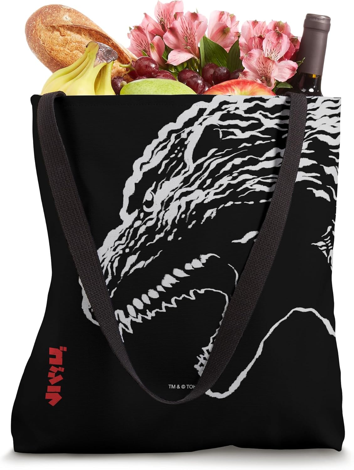 Godzilla Oversized Profile with Kanji Title Movie Monster Tote Bag