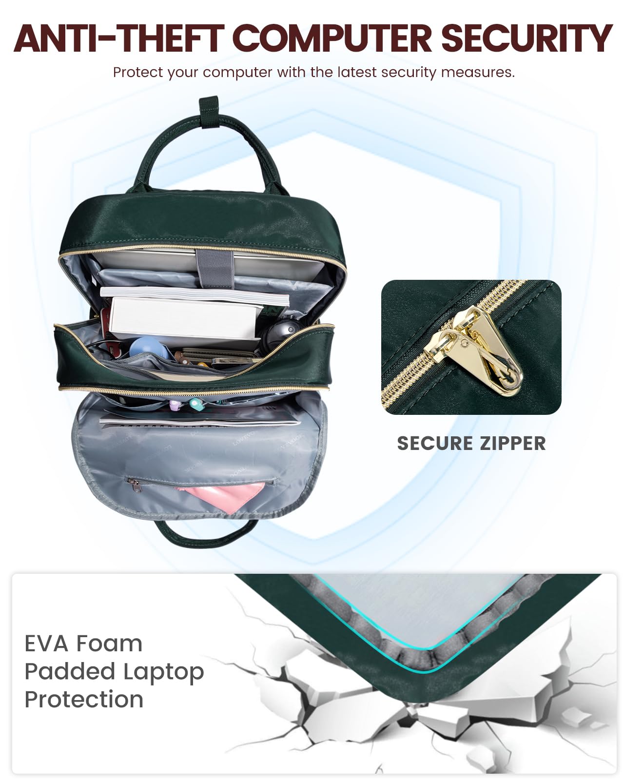 LOVEVOOK Laptop Backpack for Women Waterproof 15.6 inch Work Bag Womens Rucksack with Anti-theft Zipper & USB Port - Image 3
