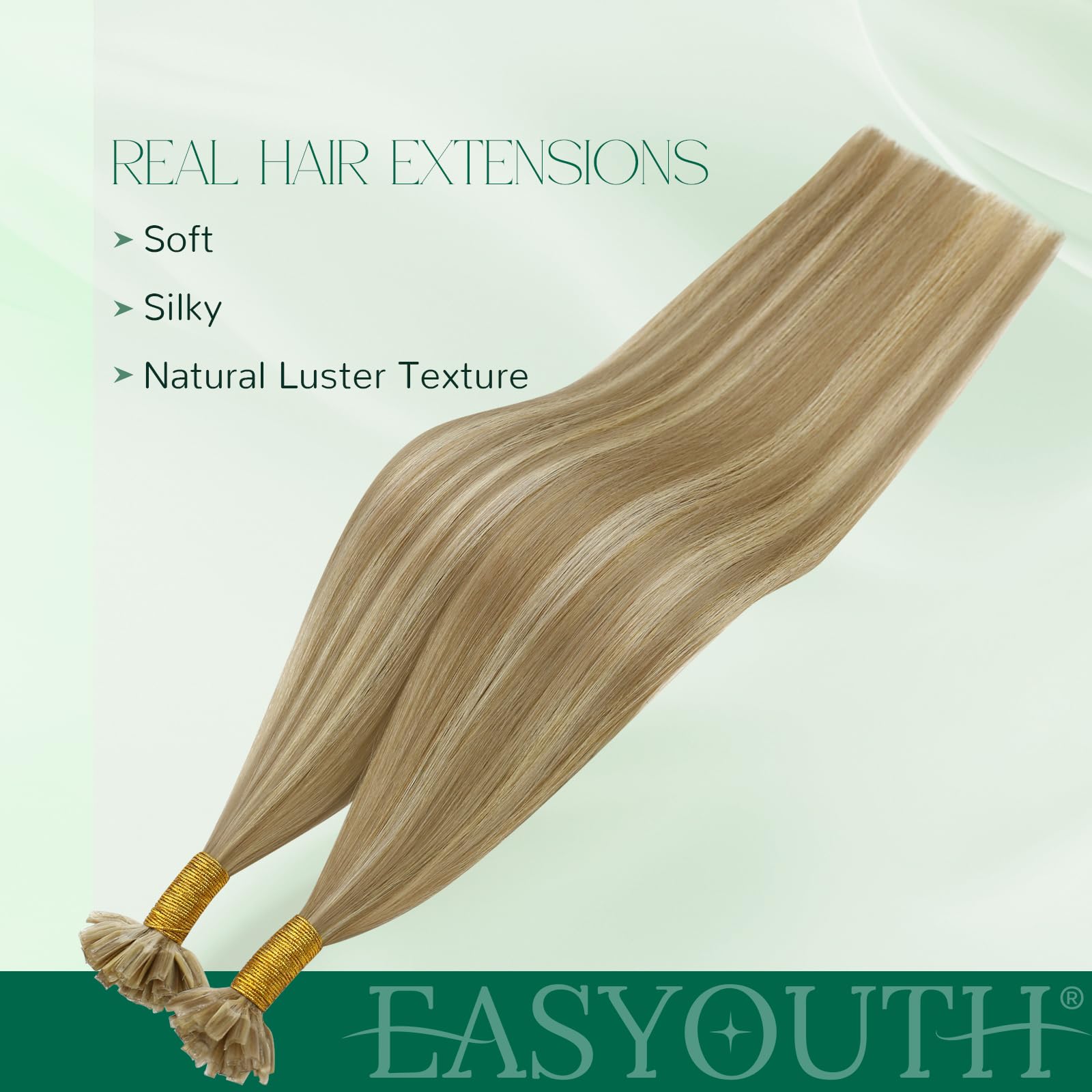 Easyouth U Tip Human Hair Extensions Blonde Highlight U Tip Hair Extensions Human Hair Light Blonde with Golden Nail Tip Hair Extensions Add Length and Volume 50g/50s #16/22 22 Inch - Image 4