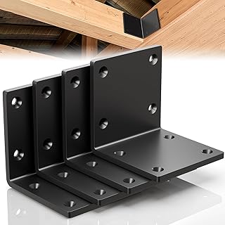6" X 6" X 5" Heavy Duty Steel L Angle Bracket for Wood, Large 90 Degree Corner Shelf Support Bracket, 6x6 Post to Beam Connector, Thickness 1/4"(6mm), Max Load 300lbs-4 Pcs