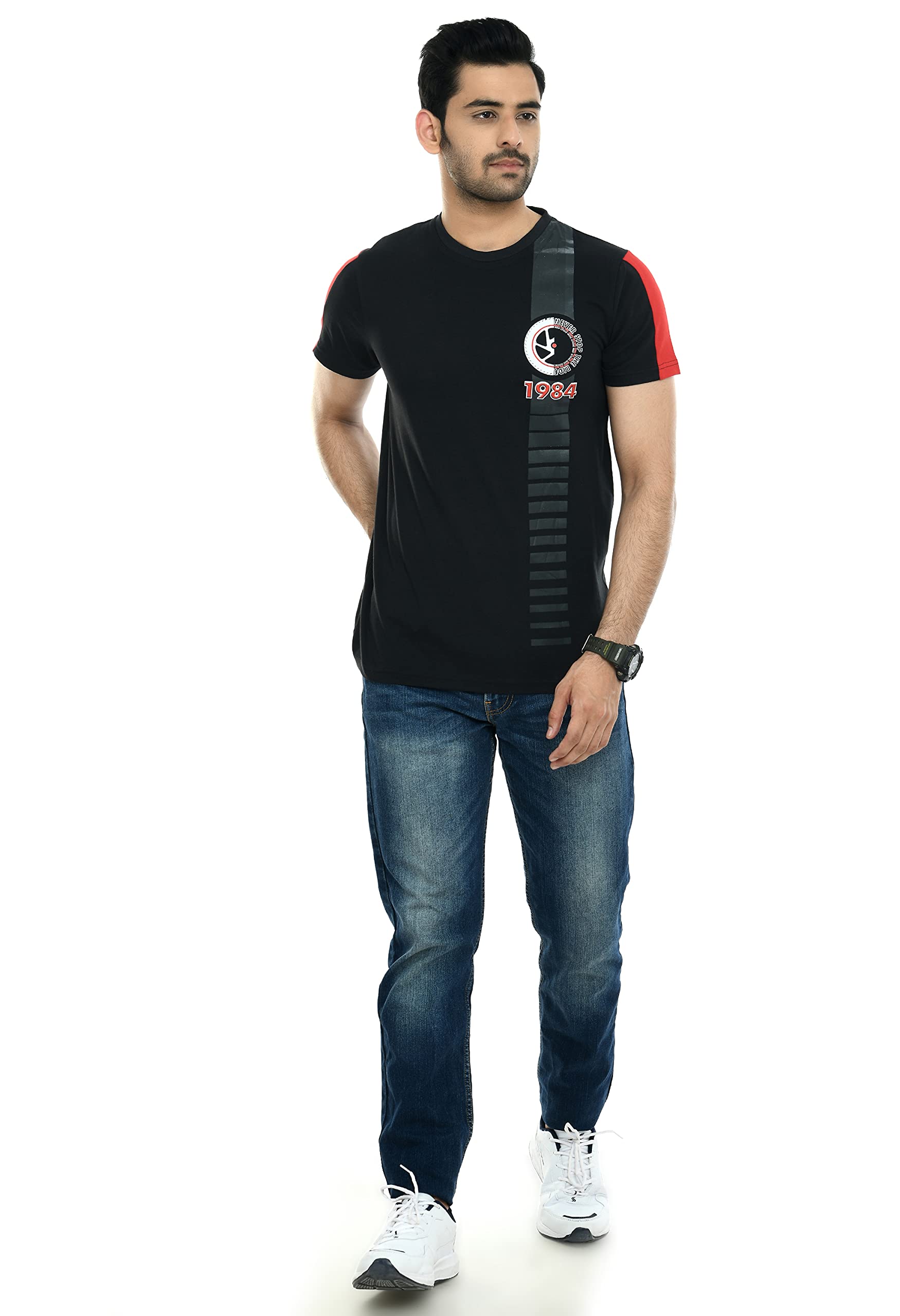 Hero MotoCorpHero Men's Color Blocked Basic Crew Neck Regular Fit Graphic T-Shirt