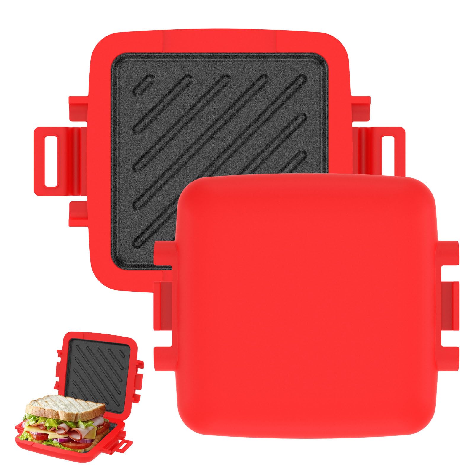 Yunyouc Red Microwave Toastie Sandwich Maker, Microwave Toastie Maker With Removable Non-Stick Plates, Quick Cooking And Dishwasher Safe, For Sandwiches, Paninis, And Fried Eggs(Red)