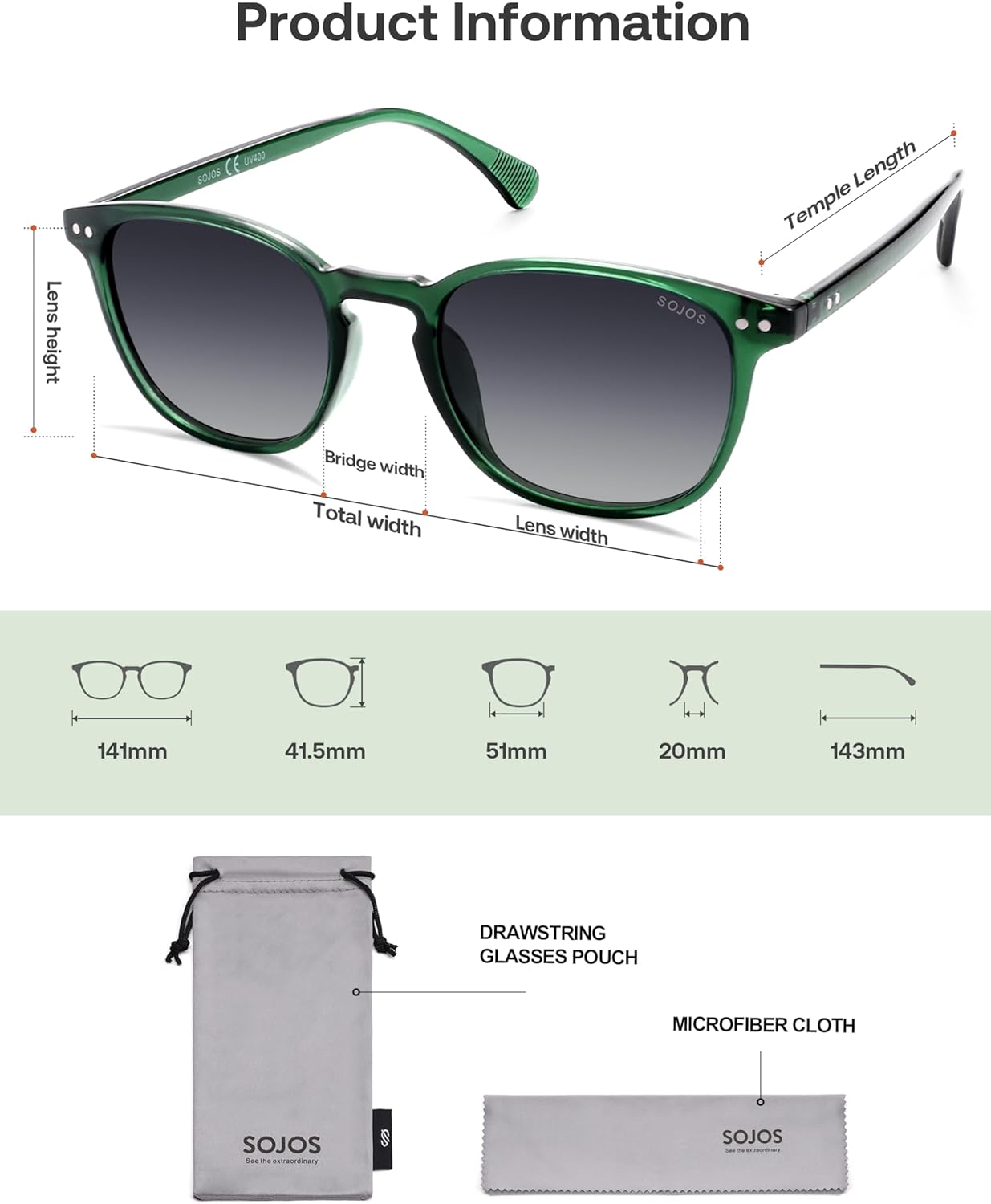 SOJOS Small Rounded Square Polarized Sunglasses for Women Men Vintage Style UV400 Lens SJ2637 - Image 6